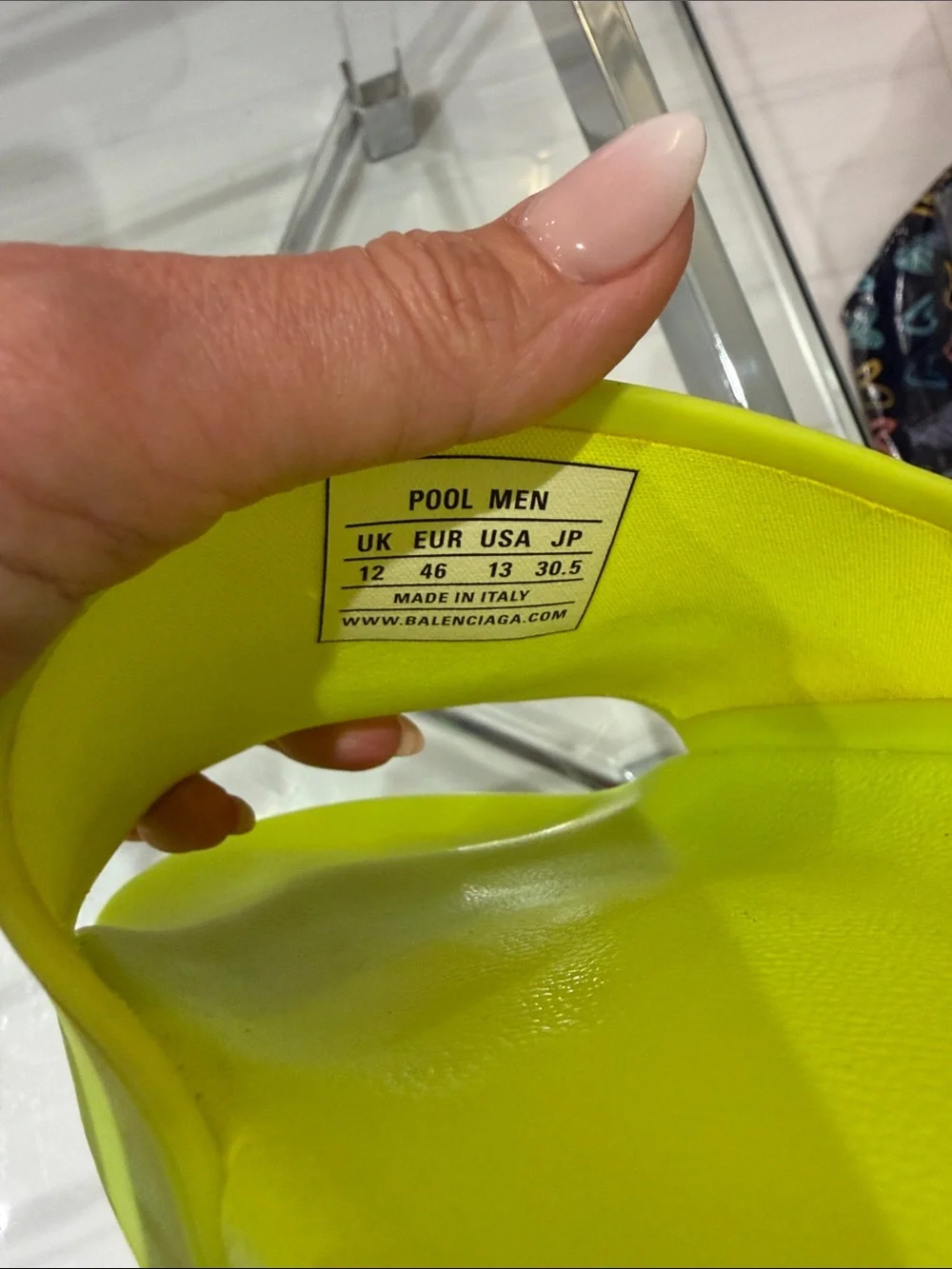Balenciaga mens Neon Yellow pool Slide Sandals with Black Logo